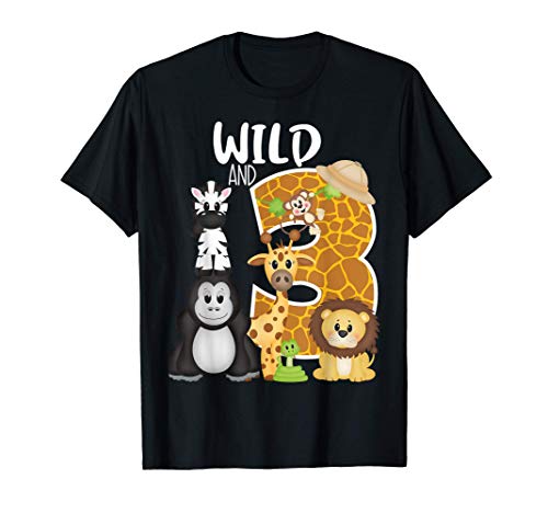 Wild and 3 Zoo Theme 3rd Birthday Party Safari Jungle Animal Camiseta