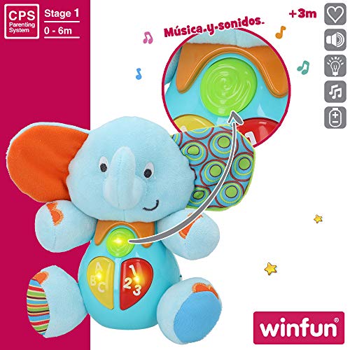 winfun - Peluche Elefante para bebés que habla y luces de colores, Idioma: Español (85178)