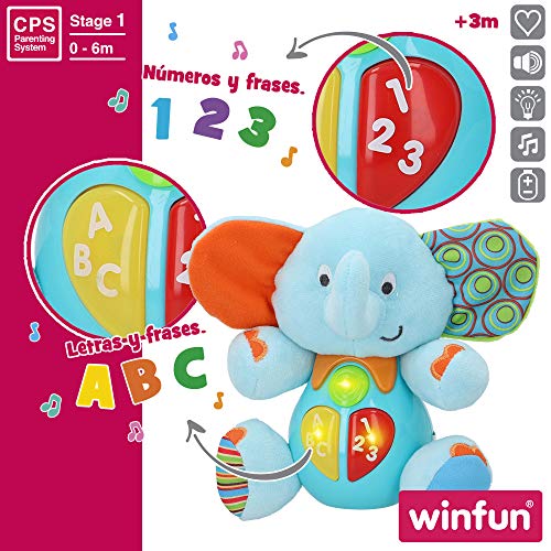 winfun - Peluche Elefante para bebés que habla y luces de colores, Idioma: Español (85178)