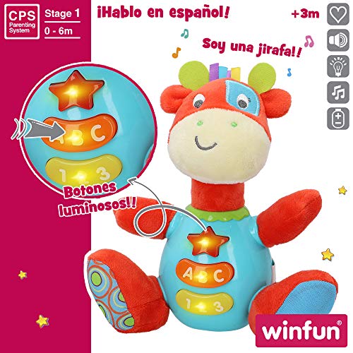 winfun - Peluche Jirafa para bebés que habla y luces de colores, Idioma: Español (85177) , color/modelo surtido