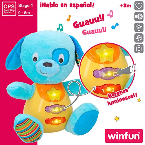 winfun - Peluche Perro para bebés que habla y luces de colores, Idioma: Español (85175)