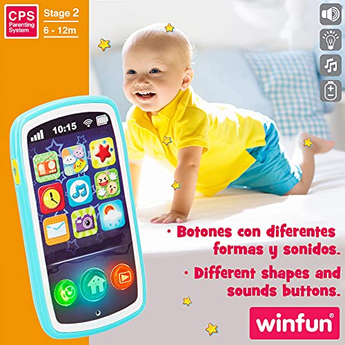 winfun - Teléfono móvil bebés, Juguete teléfono, móvil con sonidos, melodías y luces, + 6 meses, juguetes primera infancia, juguetes bebés, móvil bebés (44523)