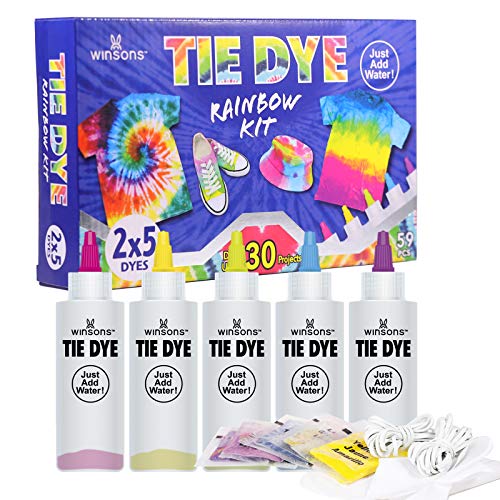 WINSONS Tie Dye Kit, 5 Colores de Tinte de Tela Permanente no tóxico Set de Arte para niños Mujeres para la Fiesta casera Actividades de Grupo Creativas Regalo de Bricolaje