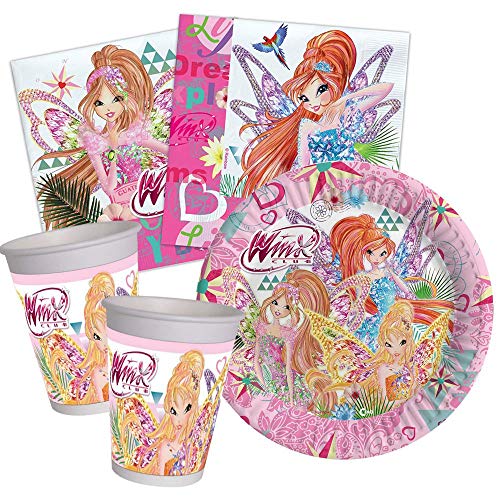 Winx Club Juego de vajilla desechable Tynix, platos, vasos y servilletas