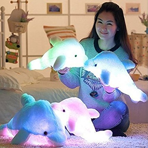 Woneart LED Light Up felpa Almohadas Niños Bebé Peluche Delfín Almohada Cojín Dolphin Juguetes blandos regalo Decoración (Blue)