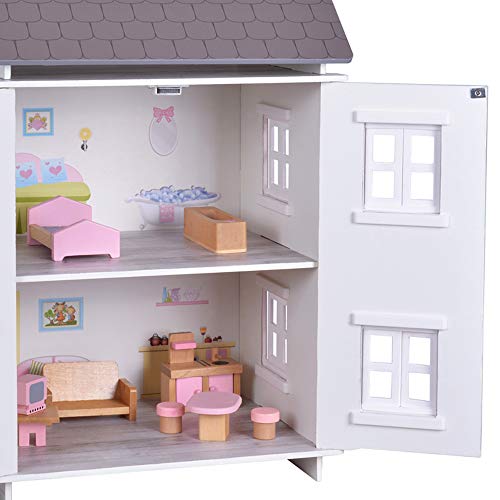 WOOMAX-85294 Casita de muñecas madera blanca, color, 40 x 62 x 29 cm (Colorbaby 85294)