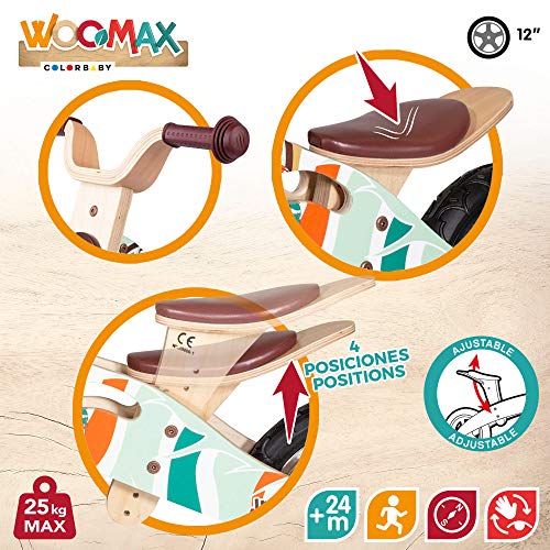 WOOMAX - Bicicleta sin pedales de madera, 85x42x58 cm, sillín ajustable, bicicleta iniciación, bicicleta niños 2 a 5 años, bici niños, 25 Kg, indian (85369)