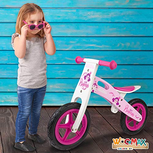 WOOMAX - Bicicleta sin pedales de madera, bici de princesas, 82x38x56,5 cm, bici niña, bici para niños de 3 años, juguete de princesas, 25 Kg, 2 a 5 años (85372)