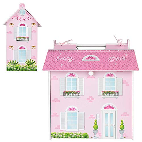 WOOMAX - Casita de muñecas de madera casita con asas, 32x22x40 cm, 3 plantas, 7 accesorios, casita de madera, para muñecas, a partir de 3 años (85295)