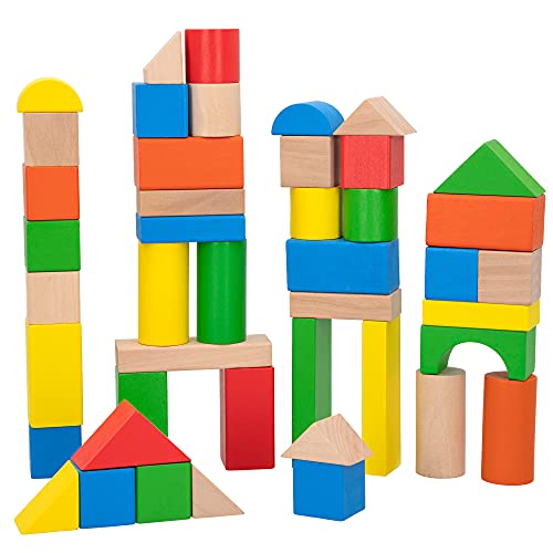 WOOMAX - Juego de construcción madera, Bloques madera, Bloques de madera para niños, 100 piezas, +18 meses, Madera 100% sostenible y biodegradable (40993)