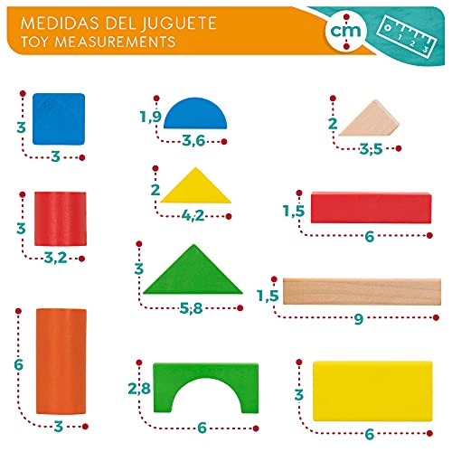 WOOMAX - Juego de construcción madera, Bloques madera, Bloques de madera para niños, 100 piezas, +18 meses, Madera 100% sostenible y biodegradable (40993)