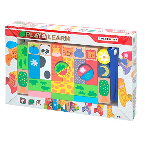 WOOMAX- Juegos Bloques Animales de madera-32 Piezas (Colorbaby 42739) , color/modelo surtido