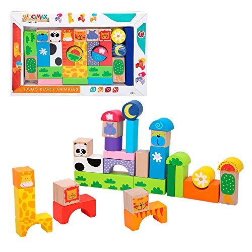 WOOMAX- Juegos Bloques Animales de madera-32 Piezas (Colorbaby 42739) , color/modelo surtido