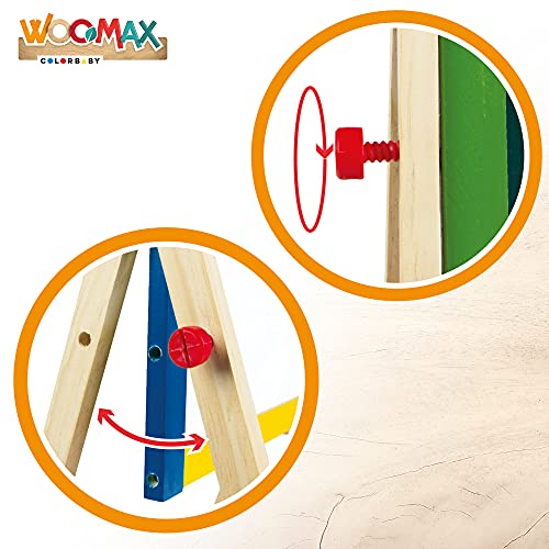 WOOMAX - Pizarra niños, Pizarra infantil caballete, WOOMAX pizarra, mide 40x36,5x68 cm, Pizarra doble cara, Incluye tizas, borrador y marcador negro, Pizarra de pie para niños, +3 años (43688)