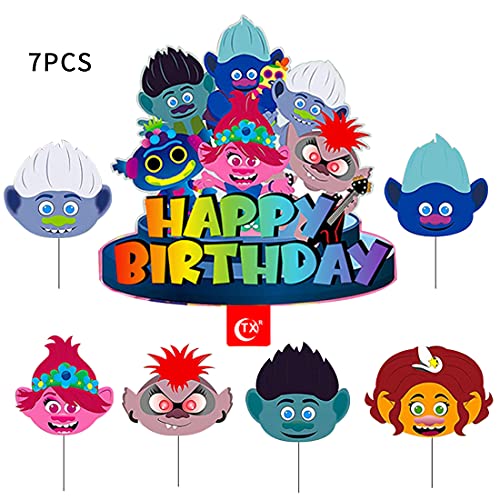 wopin Cake Decoration 7 PCS Cupcake Toppers Decoración Tarta Cumpleaños De Pastel con Muñeca Trolls para Pastel Fiesta Boda y Cumplea