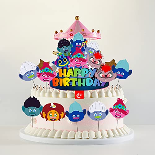 wopin Cake Decoration 7 PCS Cupcake Toppers Decoración Tarta Cumpleaños De Pastel con Muñeca Trolls para Pastel Fiesta Boda y Cumplea