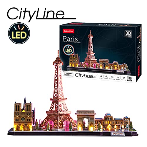 World Brands - Led Paris City Line, Torre Eiffel 3d Con Luz, Puzzle 3d Niños, Maquetas Para Montar Adultos, Rompecabezas 3d, Kit De Construcción Luminoso, Regalos Divertidos, Puzzles 3d