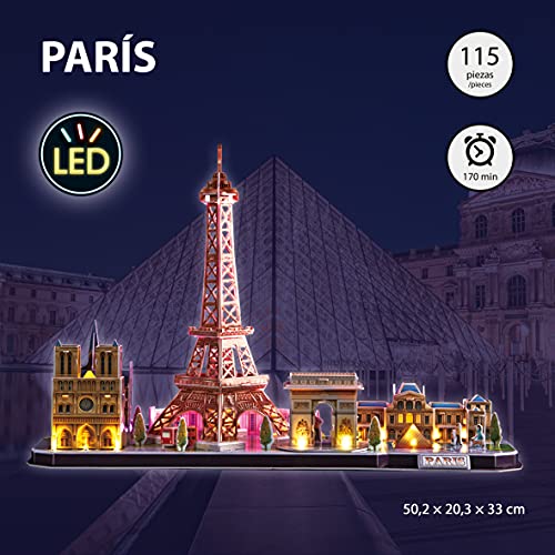 World Brands - Led Paris City Line, Torre Eiffel 3d Con Luz, Puzzle 3d Niños, Maquetas Para Montar Adultos, Rompecabezas 3d, Kit De Construcción Luminoso, Regalos Divertidos, Puzzles 3d