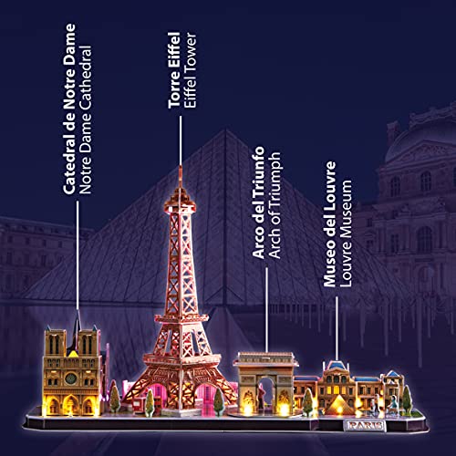 World Brands - Led Paris City Line, Torre Eiffel 3d Con Luz, Puzzle 3d Niños, Maquetas Para Montar Adultos, Rompecabezas 3d, Kit De Construcción Luminoso, Regalos Divertidos, Puzzles 3d