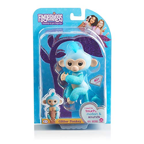 WowWee - Fingerlings Amelia, Monito Interactivo en color turquesa con purpurina (WowWee 3761)