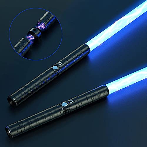 WOZWZ Star Wars Sable de luz de Doble Filo RGB 7 Colores Que cambian Espada láser LED Dos en uno Sonido de Sable conmutable Mango de Metal Completo Regalo de Cosplay(Double, Black)