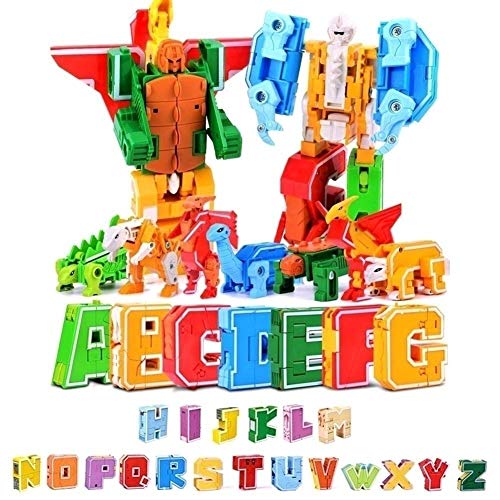 Wqzsffgg 26 Alfabeto Transformers Robot Juguete, Juego de Robot de Juguete para Niños ABC Aprendizaje para Educación Preescolar, Transformación en UN Vehículo/Dinosaurio, Regalo de Aprendizaje