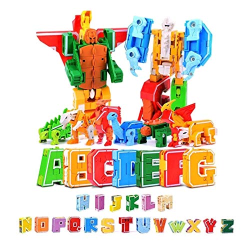 Wqzsffgg 26 Alfabeto Transformers Robot Juguete, Juego de Robot de Juguete para Niños ABC Aprendizaje para Educación Preescolar, Transformación en UN Vehículo/Dinosaurio, Regalo de Aprendizaje