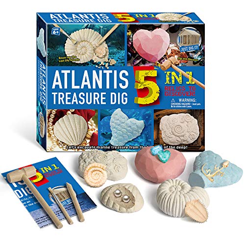 WULAU 5 In 1 Atlantis National Geographic Archaeology Kit, Gemstone Digging Kits Toys for Boys and Girls, Lost City Great Science Excavation Kits for Kids