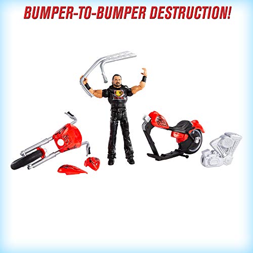 WWE Drew McIntyre con Motocicleta Destrucción Total Muñeco articulado con moto roja de juguete con piezas desmontables y accesorios (Mattel GYX60)