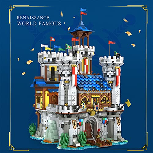 WWEI Castillo medieval modular con iluminación, castillo creativo europeo, vista de carreteras, construcción de maquetas, 2722 bloques de construcción compatible con Lego