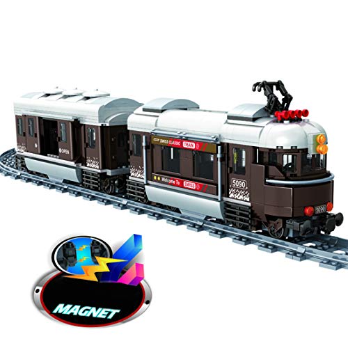 WWEI City Tren de construcción de bloques de construcción de tren de vapor, modelo de tren con motor para niños, deslizamientos y accesorios, 923 piezas, compatible con Lego 60197