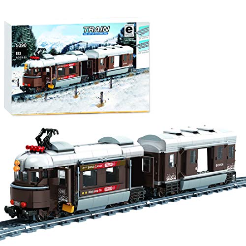 WWEI City Tren de construcción de bloques de construcción de tren de vapor, modelo de tren con motor para niños, deslizamientos y accesorios, 923 piezas, compatible con Lego 60197