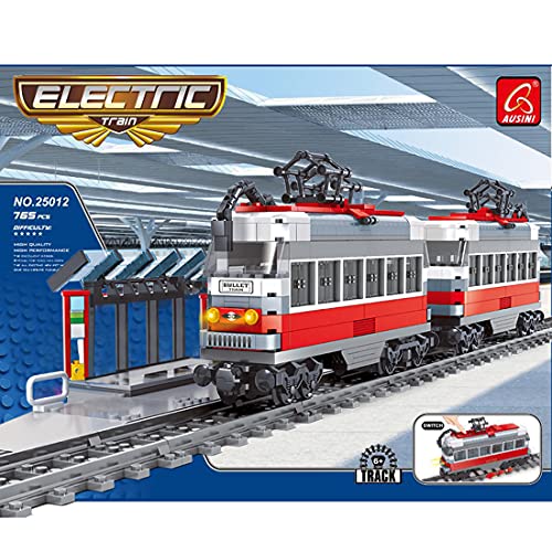 WWEI Tren de mercancías Technik City con bloques de construcción de tren y bloques de construcción con juego de rieles de 765 piezas, juguete de construcción compatible con Lego 60197