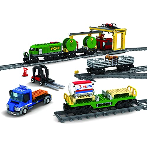 WWEI Tren de mercancías Technik City con bloques de construcción ferroviaria, bloques de construcción con juego de rieles de 985 piezas, juguete de construcción compatible con Lego 60197