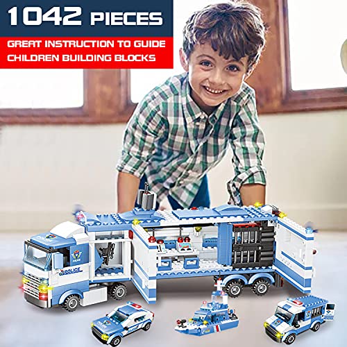 WYSWYG Bloques de Construcción de Juguete de Policía, 1042 Piezas 8 en 1 Juego de Estación de Policía,Juguetes Educativos Stem para Niños 6 7+ Años, Juego de Bloques de Construcción Compatible (Azul)