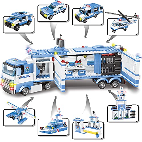 WYSWYG Bloques de Construcción de Juguete de Policía, 1042 Piezas 8 en 1 Juego de Estación de Policía,Juguetes Educativos Stem para Niños 6 7+ Años, Juego de Bloques de Construcción Compatible (Azul)