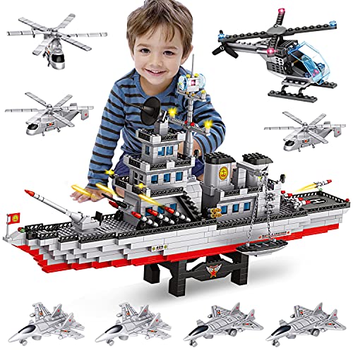 WYSWYG Bloques de construcción portaaviones + helicóptero, Juguete de construcción con 1164 Piezas Portador de construcción, Juguete de Aprendizaje, Juego Regalo para niños y niñas a Partir de 6 años