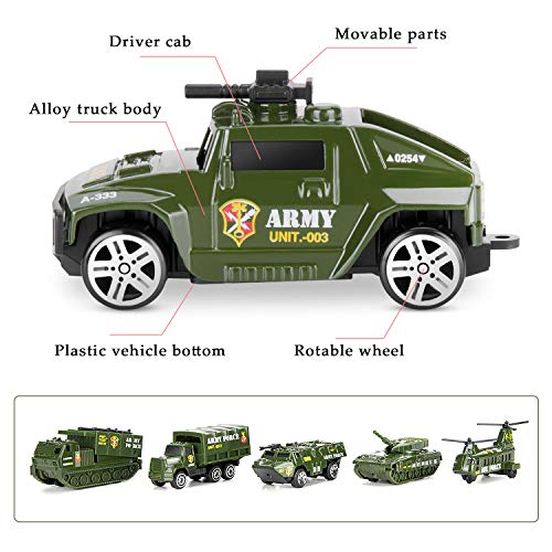 XDDIAS Vehículo Militar Juguete, 6 Pcs Mini Modelos Coche Militar de Juguete, Militares Helicóptero Tanque Jeep Camión Coche Blindado para Niños, Surtidos