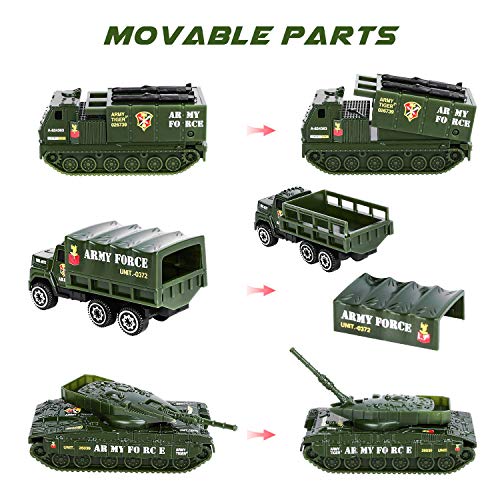 XDDIAS Vehículo Militar Juguete, 6 Pcs Mini Modelos Coche Militar de Juguete, Militares Helicóptero Tanque Jeep Camión Coche Blindado para Niños, Surtidos