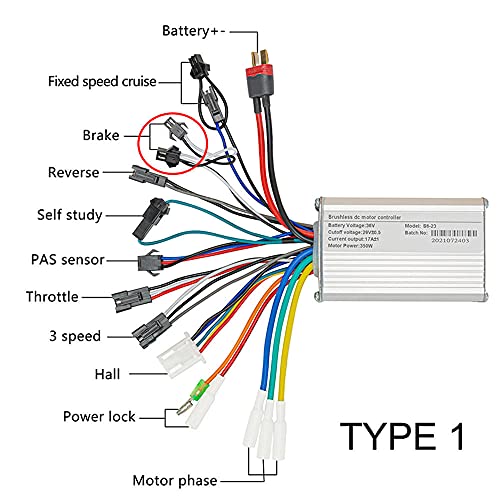 XDDQ Controlador de Bicicletas - 24V 36V 48V 350W Controlador sin escobillas para Bicicleta eléctrica Bicicleta Scooter Speed ​​Bldc Motor 6Mosfet con Hall Reverse D26-36V350W Tipo de Freno 2