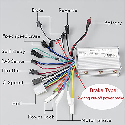 XDDQ Controlador de Bicicletas - 24V 36V 48V 350W Controlador sin escobillas para Bicicleta eléctrica Bicicleta Scooter Speed ​​Bldc Motor 6Mosfet con Hall Reverse D26-36V350W Tipo de Freno 2