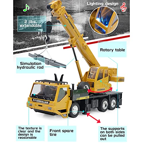 XIAOKUKU Camión grúa de Juguete RC, grúa de Control Remoto con Ruedas de 2.4G con luz y Sonido, vehículos de construcción con Control de Radio de 8 Canales, 1/24 Engineering Car para niños Juguete