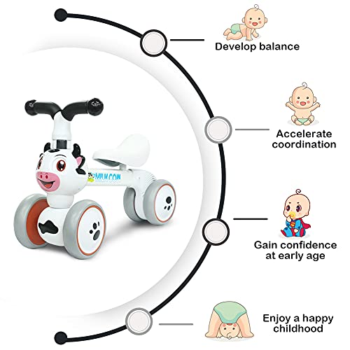 XIAPIA Bicicleta sin Pedales para Niños, Bicicleta Bebe 1 Año Bicicleta Equilibrio 1 Año Bicicleta Infantil sin Pedales de Forma Animal Lindo de Abeja de Regalo Favorito del Niño (Vaca)