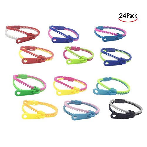 XLKJ 24 Piezas Pulseras de la Amistad de la Cremallera, Zipper Pulsera para Niñas Multicolor, Favores de Fiesta, Cumpleaños,Partido