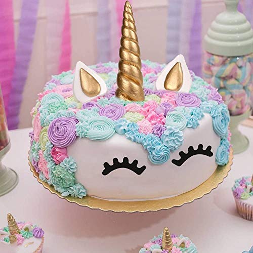 XLKJ Decoración para Tarta Unicornio, Unicornio Cumpleaños Tarta Decoración para Niños, Adornos de Unicornio Cuerno para Tartas con Pestañas y Orejas