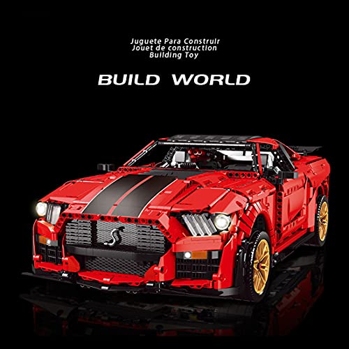 Xshion Piezas de construcción de coche deportivo para Ford Mustang Shelby GT500, 3386 + piezas de montaje de Tile con control remoto rojo coche con motor, compatible con Lego Technik Auto