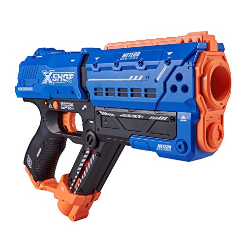 XSHOT- Meteor Pistola, Color Azul, METEOR-12 billes en Mousse (ZURU 36282)