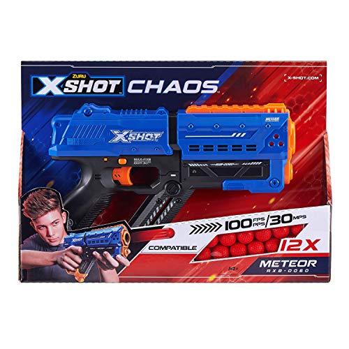 XSHOT- Meteor Pistola, Color Azul, METEOR-12 billes en Mousse (ZURU 36282)