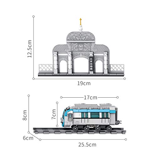 xSuper Juego de tren 907 ps Beijing-Hong Kong Metro Line 4 Beijing Zoo Station con árboles, pistas, hierba, conejos,letreros,pistas y accesorios compatible con bloques de construcción Lego