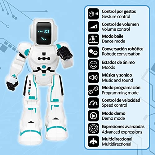 Xtrem Bots Robbie, robótica niños, Robot con Sensor de Movimiento y Control Remoto programable. Juguete Robots Inteligente, Color Blanco/Azul (XT380831)